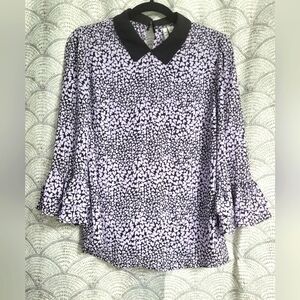 Elle Purple Heart Ruffle Sleeve Peter Pan Collar Blouse Size Medium
